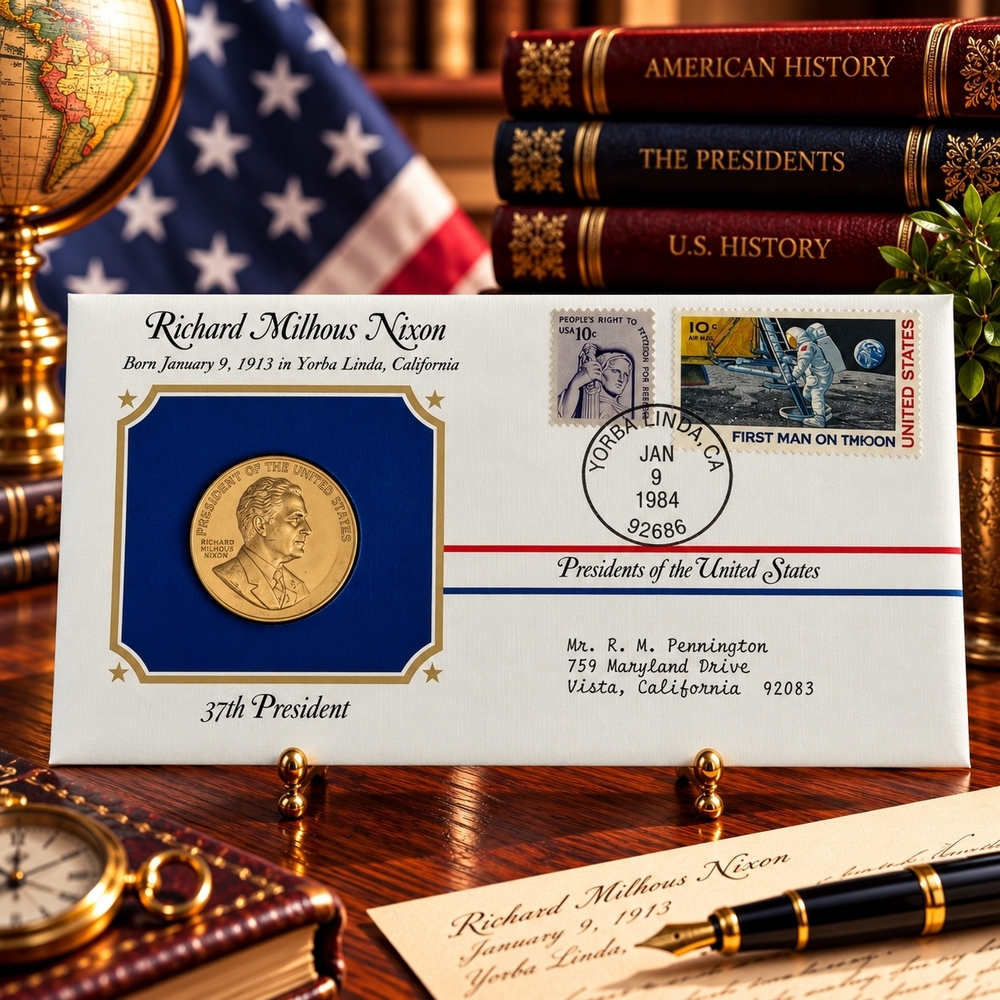 Richard Nixon 37th President Postal Commemorative Society Gold Medal Cover